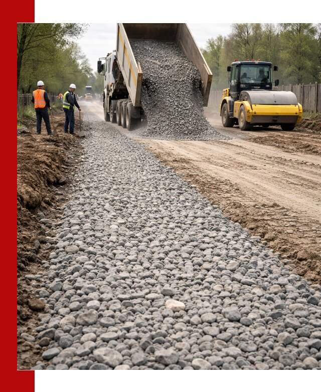 Доставка щебня для отсыпки дорог в Кореновске высокого качества