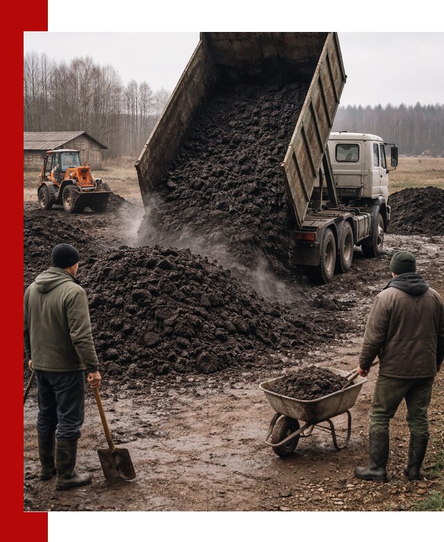 Доставка низинного торфа с разгрузкой и доставкой в Кореновске