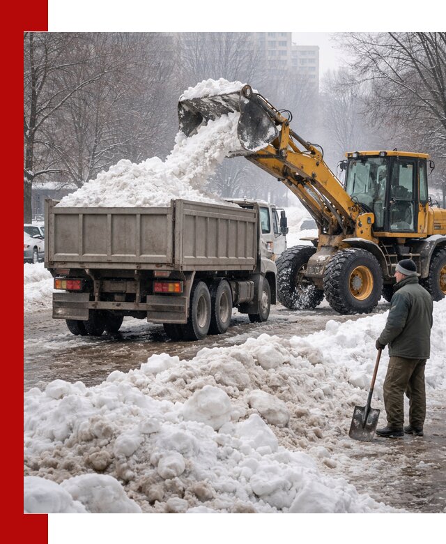 Вывоз снега грузовой техникой в Кореновске оперативно и чисто